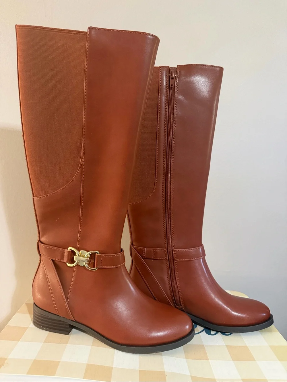 Tommy Hilfiger Women's Over-the-Knee Boots in Chestnut Brown with Gold Hardware
